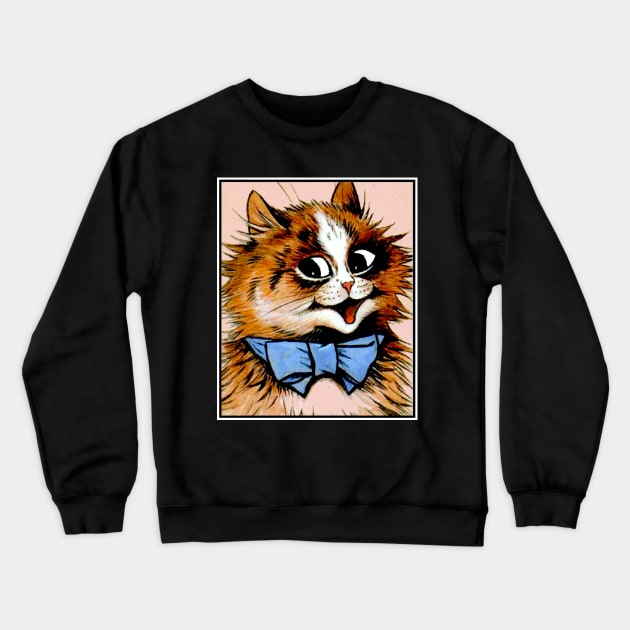 Cat with a Blue Bow : A Louis Wain abstract psychedelic Art Print Crewneck Sweatshirt by posterbobs